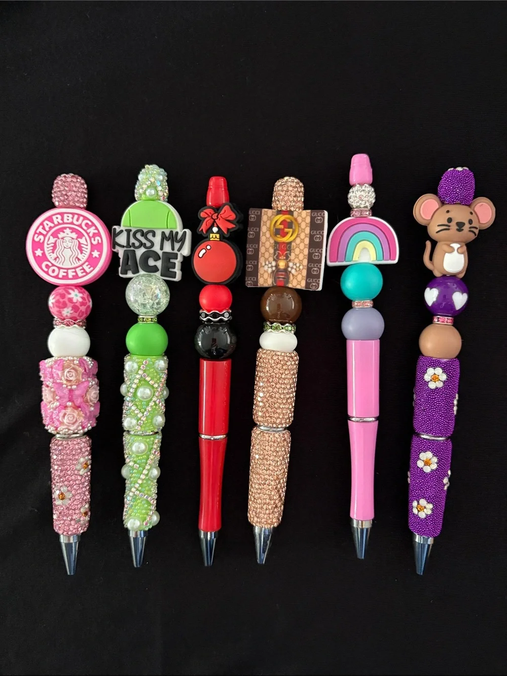 Assorted Decorative Refillable Beaded Pens Set of 6